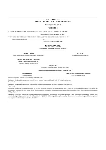 Thumbnail Sphere 3D 10-K Annual Report 2018