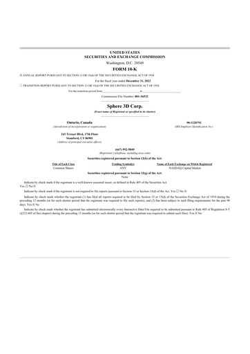 Thumbnail Sphere 3D 10-K Annual Report 2023