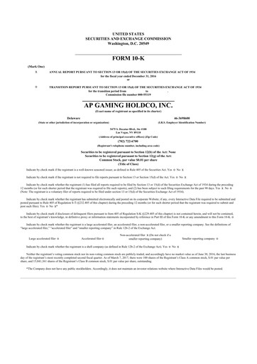 Thumbnail PlayAGS
 10-K Annual Report 2016