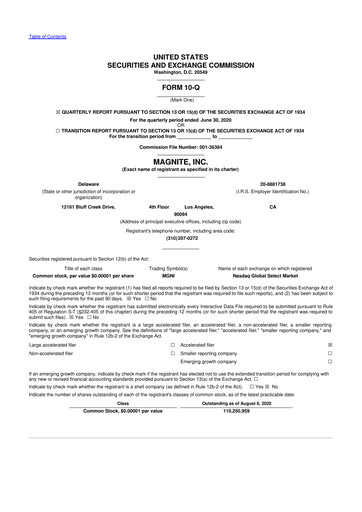 Miniature Magnite 10-Q Rapport trimestriel 2020 