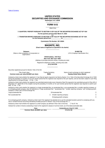 Miniature Magnite 10-Q Rapport trimestriel 2022 