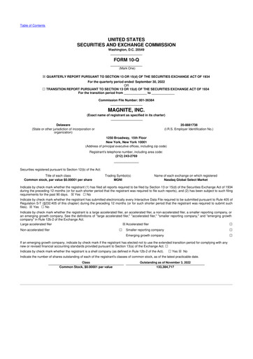 Miniature Magnite 10-Q Rapport trimestriel 2022 