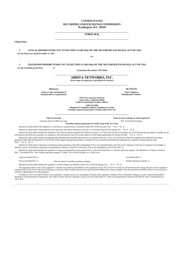 Thumbnail Arista Networks 10-K Annual Report 2014