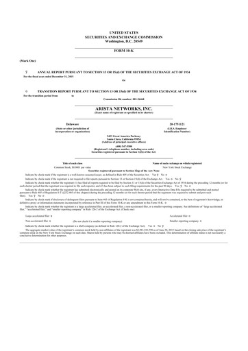 Thumbnail Arista Networks 10-K Annual Report 2015