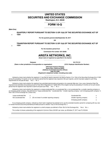 Thumbnail Arista Networks 10-Q Quarterly Report FY2017 