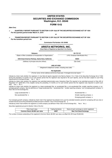 Thumbnail Arista Networks 10-Q Quarterly Report FY2019 