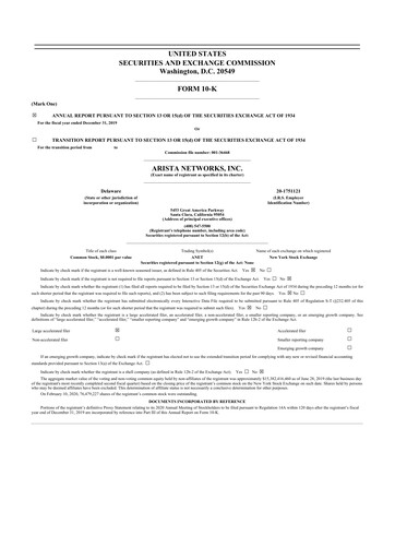 Thumbnail Arista Networks 10-K Annual Report 2019