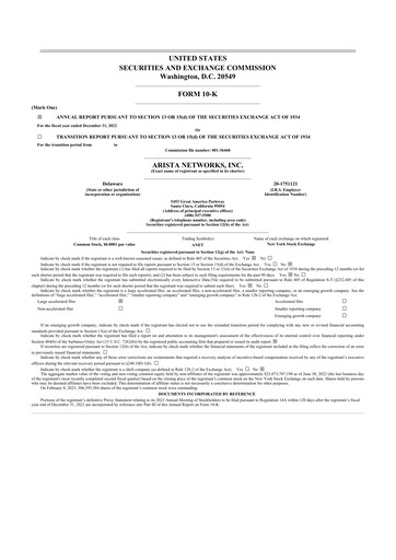 Thumbnail Arista Networks 10-K Annual Report 2022