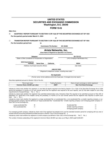 Thumbnail Arista Networks 10-Q Quarterly Report FY2024 