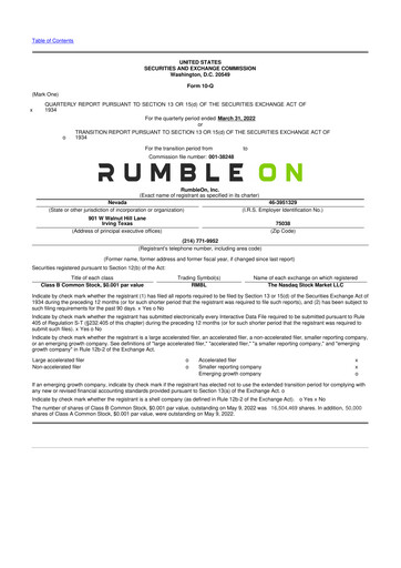Miniature RumbleOn 10-Q Rapport trimestriel 2022 