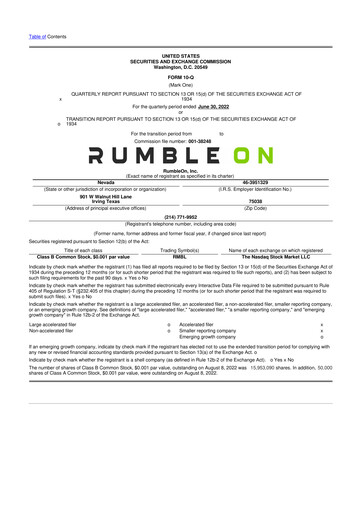 Miniature RumbleOn 10-Q Rapport trimestriel 2022 
