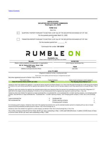Miniature RumbleOn 10-Q Rapport trimestriel 2025 