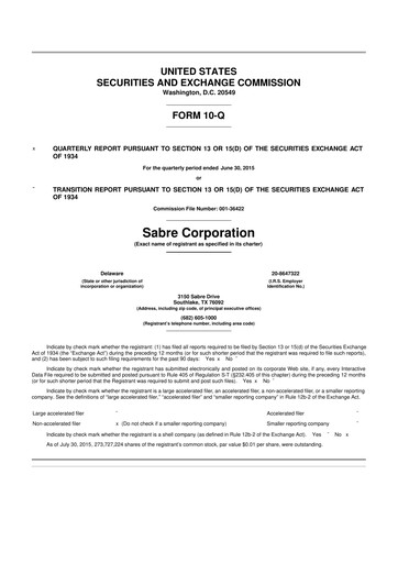 Thumbnail Sabre 10-Q Quarterly Report FY2015 