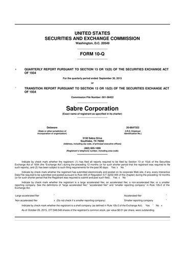 Thumbnail Sabre 10-Q Quarterly Report FY2015 