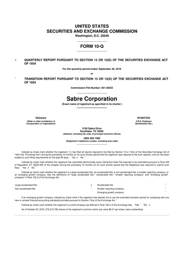 Thumbnail Sabre 10-Q Quarterly Report FY2018 