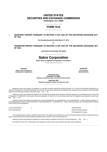 Thumbnail Sabre 10-Q Quarterly Report FY2019 