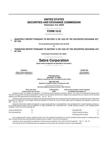 Thumbnail Sabre 10-Q Quarterly Report FY2019 