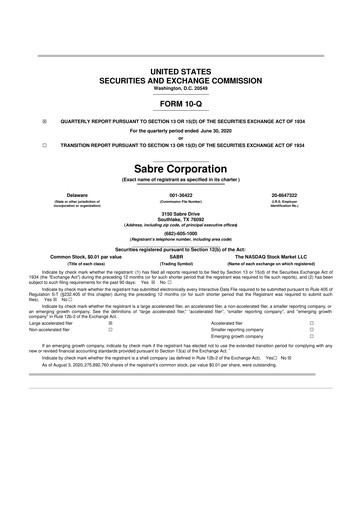 Thumbnail Sabre 10-Q Quarterly Report FY2020 