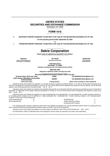 Thumbnail Sabre 10-Q Quarterly Report FY2020 