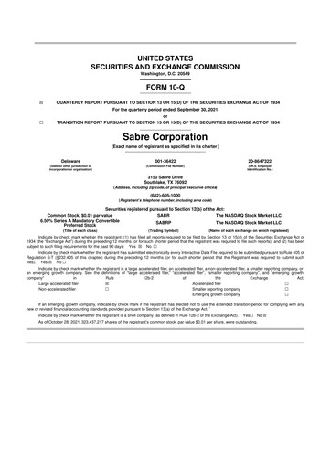 Thumbnail Sabre 10-Q Quarterly Report FY2021 