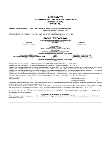 Thumbnail Sabre 10-K Annual Report 2021