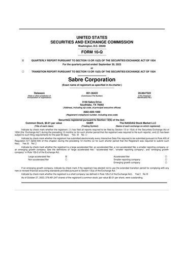 Thumbnail Sabre 10-Q Quarterly Report FY2023 