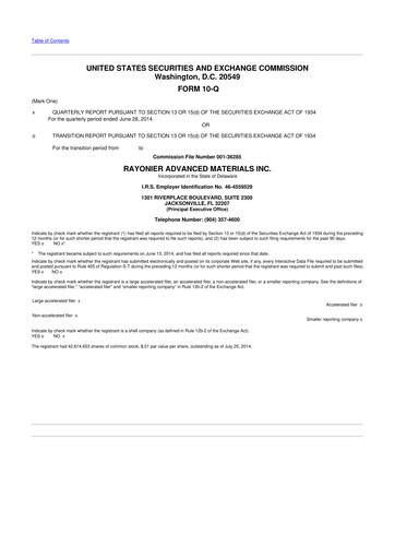 Vorschaubild Rayonier Advanced Materials
 10-Q Quartalsbericht 2014 