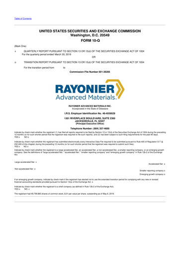 Vorschaubild Rayonier Advanced Materials
 10-Q Quartalsbericht 2019 