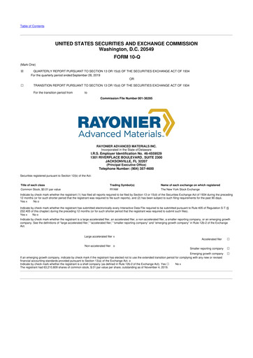 Vorschaubild Rayonier Advanced Materials
 10-Q Quartalsbericht 2019 