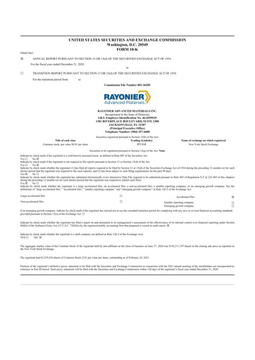 Thumbnail Rayonier Advanced Materials
 10-K Annual Report 2020