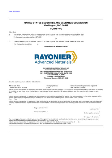 Vorschaubild Rayonier Advanced Materials
 10-Q Quartalsbericht 2021 