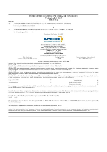 Thumbnail Rayonier Advanced Materials
 10-K Annual Report 2021