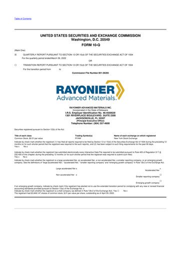 Vorschaubild Rayonier Advanced Materials
 10-Q Quartalsbericht 2022 