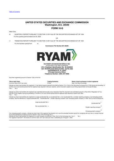 Vorschaubild Rayonier Advanced Materials
 10-Q Quartalsbericht 2022 