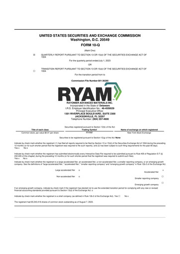 Vorschaubild Rayonier Advanced Materials
 10-Q Quartalsbericht 2023 