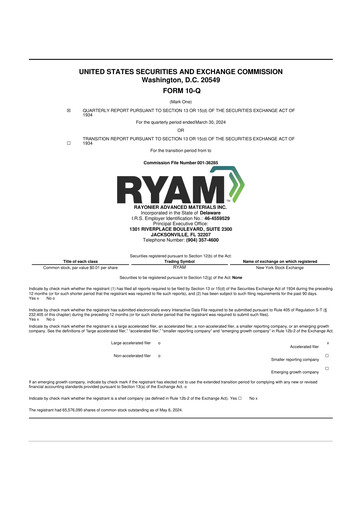 Vorschaubild Rayonier Advanced Materials
 10-Q Quartalsbericht 2024 