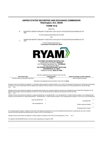 Vorschaubild Rayonier Advanced Materials
 10-Q Quartalsbericht 2024 