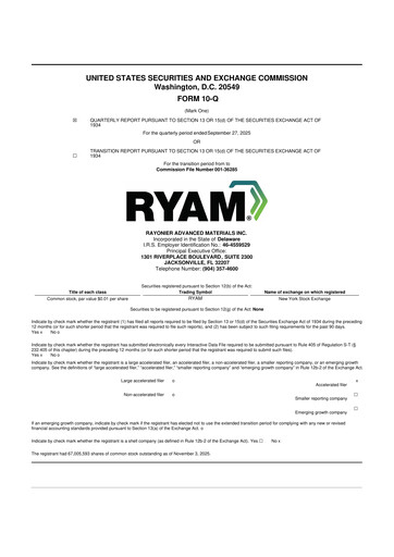 Vorschaubild Rayonier Advanced Materials
 10-Q Quartalsbericht 2025 