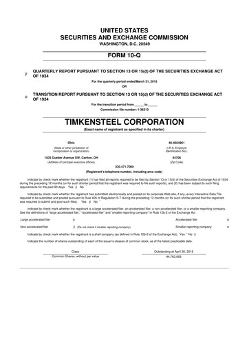 Miniature Metallus 10-Q Rapport trimestriel 2015 