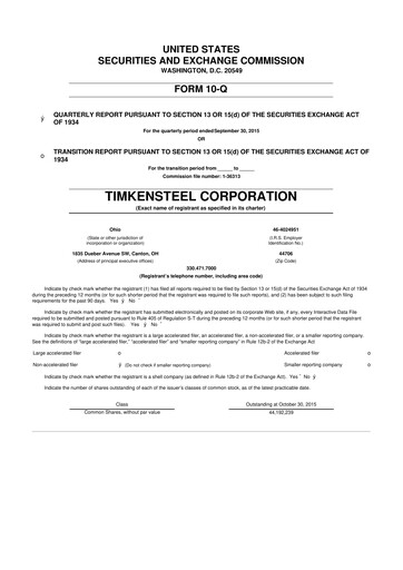 Miniature Metallus 10-Q Rapport trimestriel 2015 
