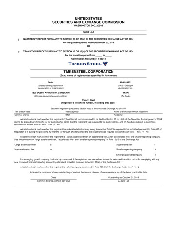 Miniature Metallus 10-Q Rapport trimestriel 2019 