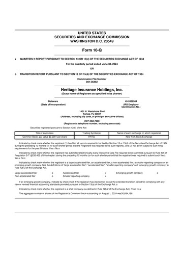 Thumbnail Heritage Insurance 10-Q Quarterly Report FY2024 