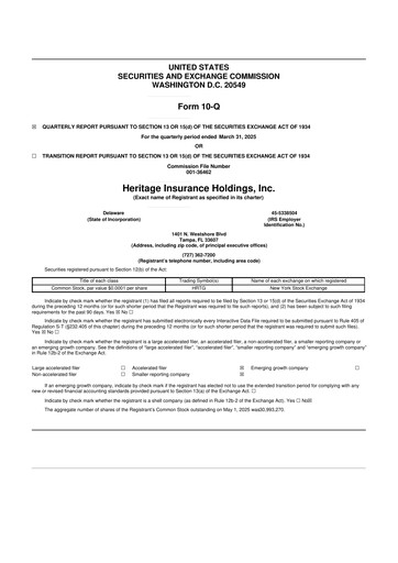 Thumbnail Heritage Insurance 10-Q Quarterly Report FY2025 