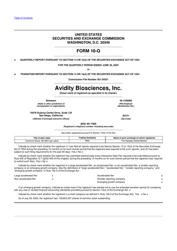 Thumbnail Avidity Biosciences 10-Q Quarterly Report FY2025 