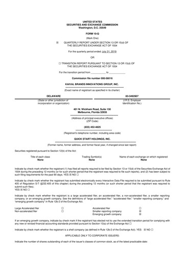 Miniature Kaival Brands Innovations 10-Q Rapport trimestriel 2019 