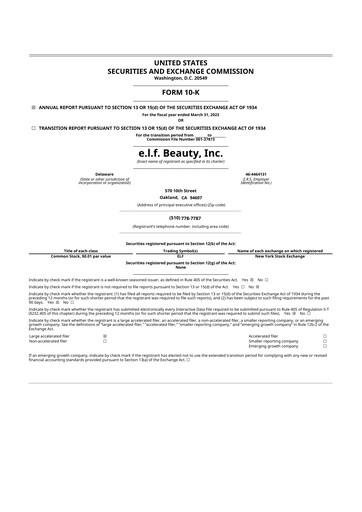 Miniature e.l.f. Beauty 10-K Rapport annuel 2023