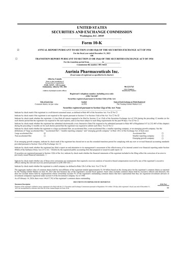 Vorschaubild Aurinia Pharmaceuticals
 10-K Jahresbericht 2023