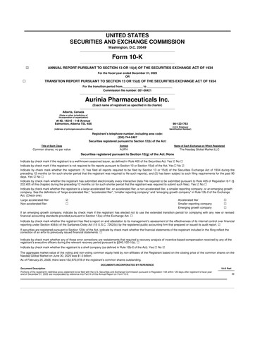 Thumbnail Aurinia Pharmaceuticals
 10-K Annual Report 