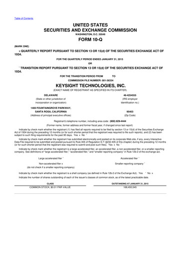 Thumbnail Keysight 10-Q Quarterly Report FY2015 