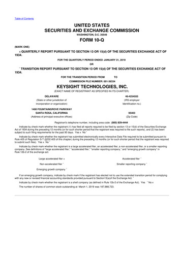 Thumbnail Keysight 10-Q Quarterly Report FY2019 